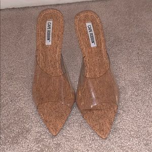Cape Robbin Cork and Clear Mule Heels